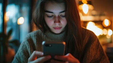 A teenager scrolling through social media on their phone with a look of fascination, illustrating the addictive nature of digital content consumption