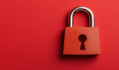 Fototapeta premium A close-up of a red padlock on a red background, symbolizing security and protection.
