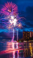 Vibrant Fireworks Spectacle at Waikiki Beach Festival in Honolulu Night Sky