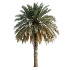 A tall palm tree standing gracefully against a transparent background, showcasing lush green fronds and textured trunk in natural light