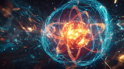 Obraz premium Visualizing the Intense Energy Release of Nuclear Fission Reaction
