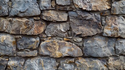 Close-up of rough stone wall with distressed texture in background.