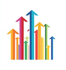 Colorful  graphic of upward pointing arrows symbolizing growth, progress, and success in a modern abstract style for business or educational concepts