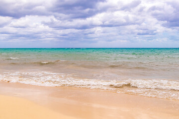 Tropical Caribbean beach clear turquoise water Playa del Carmen Mexico.