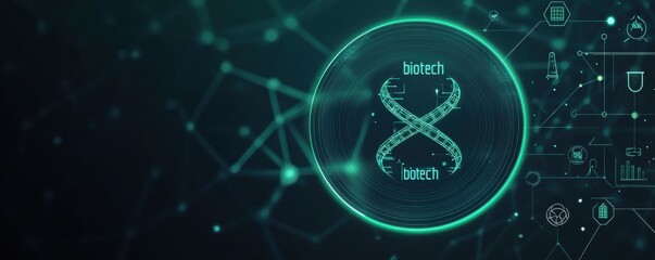 Abstract  logo design for biotechnology company showcasing DNA elements with futuristic technological theme