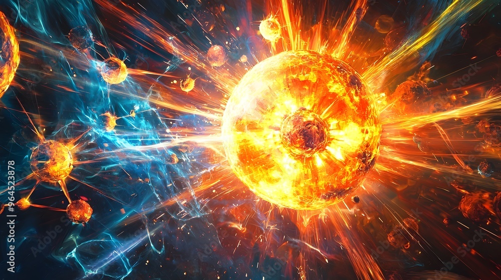 Aufkleber dynamic atomic and nuclear fusion processes visualized in vibrant energy interaction
