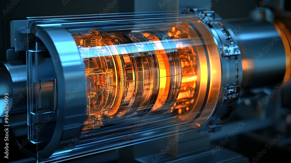Poster efficient uranium-based nuclear fission cooling system visualizing energy absorption and particle