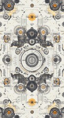 Fototapeta premium Intricate industrial pattern featuring mechanical details with symmetrical gears and circular structures in a futuristic and complex design
