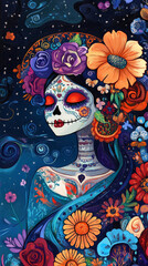 Floral-Adorned Catrina Figurine for Dia de los Muertos Celebration
