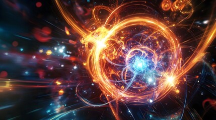 Obraz premium Visualizing Fusion and Fission Processes Within the Atomic Nucleus and Particle Dynamics