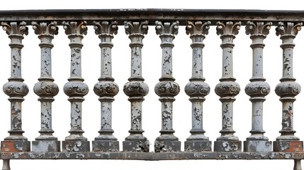 An antique white background with an isolated vintage banister fence