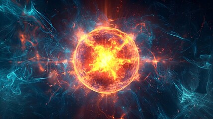 Obraz premium Brilliant Energy Burst from Atomic Nucleus During Nuclear Fission