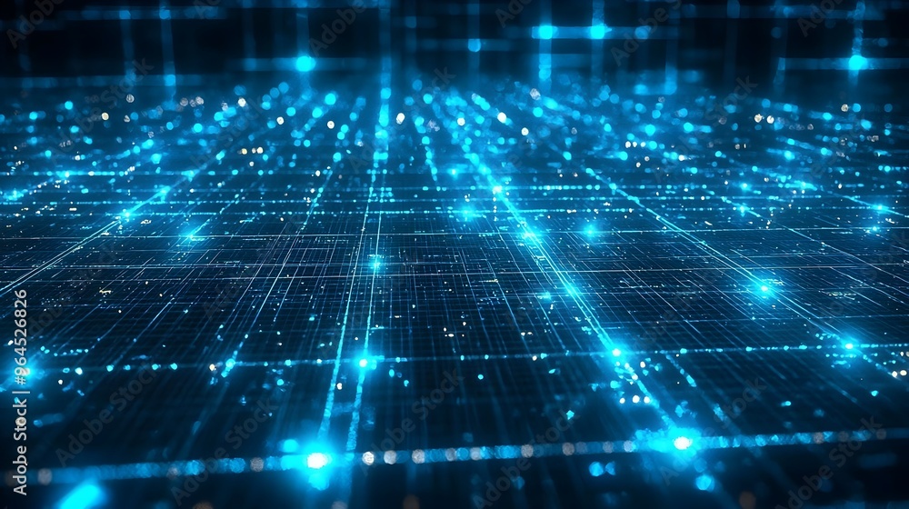 Aufkleber glowing digital grid pattern - futuristic tech matrix background for designs