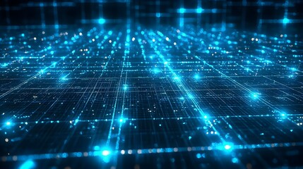 Naklejka premium Glowing Digital Grid Pattern - Futuristic Tech Matrix Background for Designs