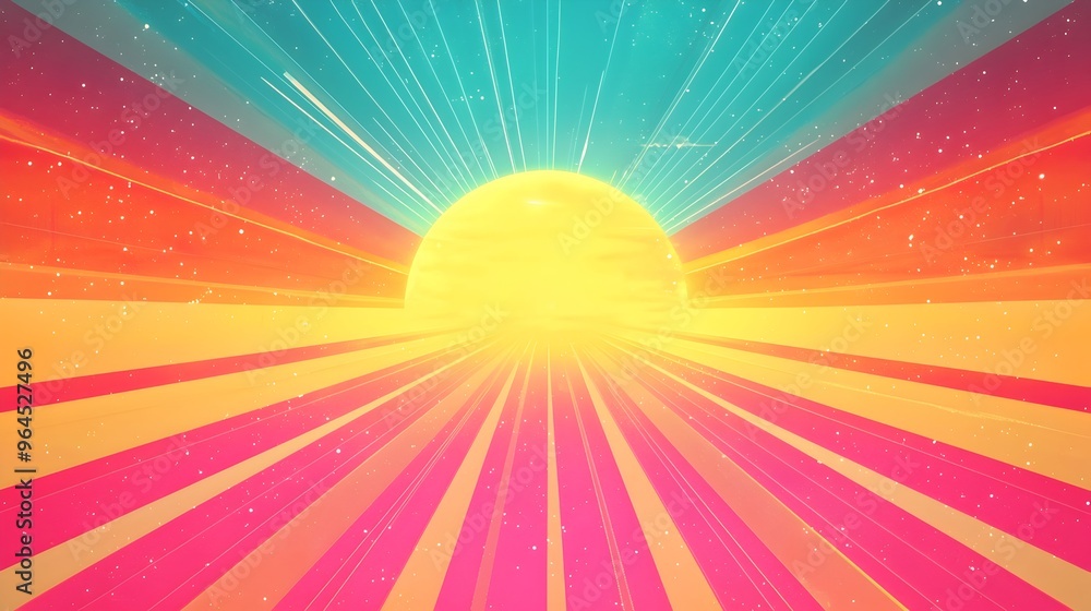 Poster retro 80s vibrant gradient synthwave nostalgic aesthetic background with sun rays