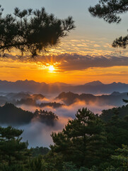 Naklejka premium sunset in the mountains