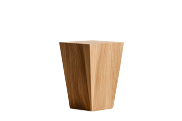 Wooden angular pedestal with a minimalist design, ideal for displaying art or decorative pieces in modern interiors. Isolated on transparent background, png.