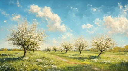 Obraz premium Plum blossom orchard adorns a tranquil landscape