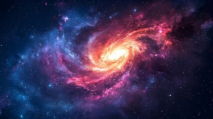 Naklejka premium Swirling Cosmic Galaxy with Vibrant Celestial Radiance in Deep Space Background