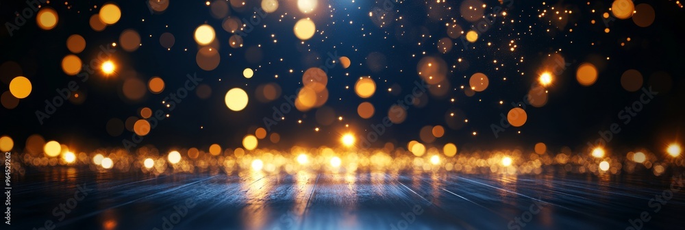 Poster a captivating 3d of a stage illuminated by a multitude of bright spotlights, creating a dramatic and