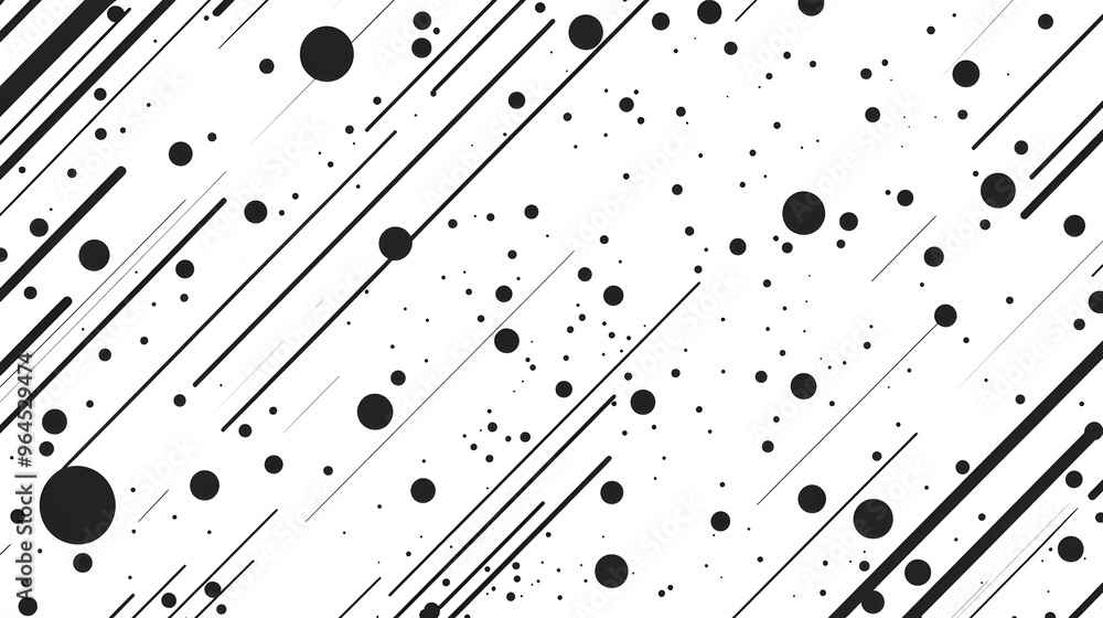 Poster minimalist geometric black and white pattern design with dots and lines