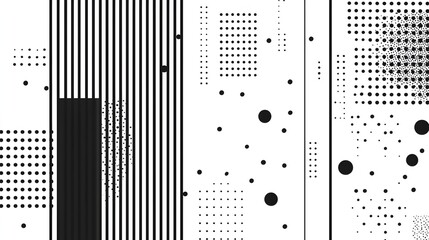 Minimalist Black and White Geometric Pattern with Dots and Lines