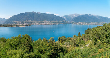 Panorama of the lake Maggiore from village Vairano (Gambarogno), Ticino, Switzerland © EleSi