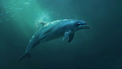 Glowing Dolphin: Realistic Portrait of a Radiating Marine Creature Swimming in Radioactive Waters