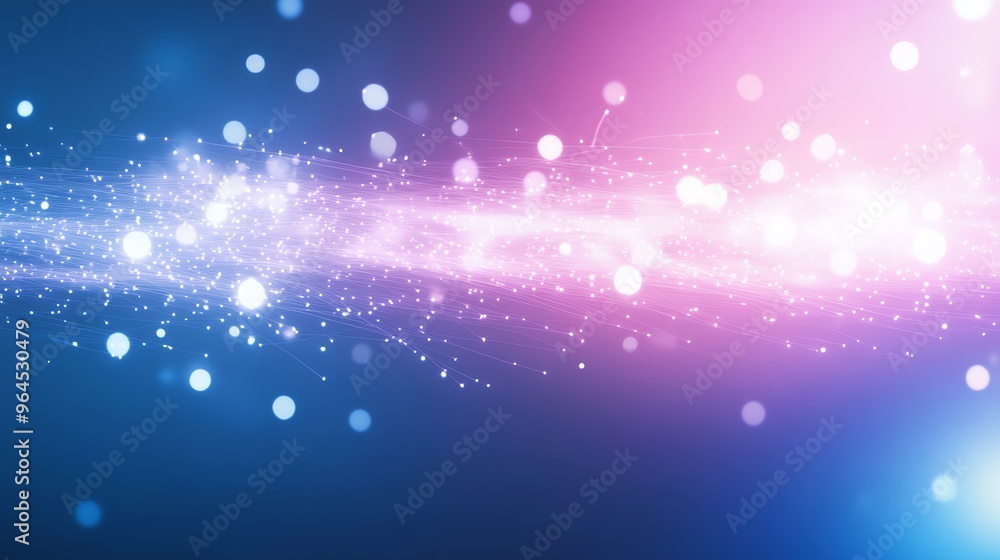 Poster abstract background with blue and pink gradient, featuring a streak of light and bokeh effects.