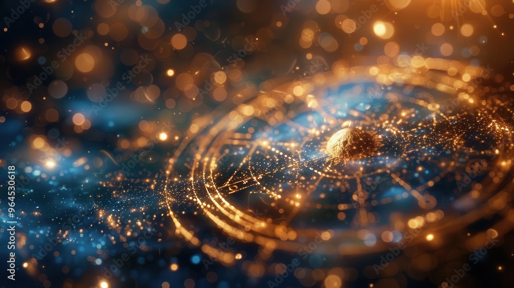 Poster stunning cosmic scene featuring glowing particles and intricate patterns, creating a sense of vastne