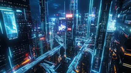 Obraz premium Cyberpunk Cityscape with Neon Lights