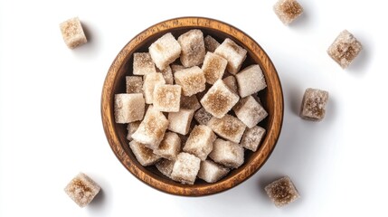 Brown Sugar Cubes in Wooden Bowl