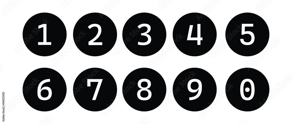 Poster simple circle with numbers 0 to 10 inside. vector illustration on white background. set of round 1-9