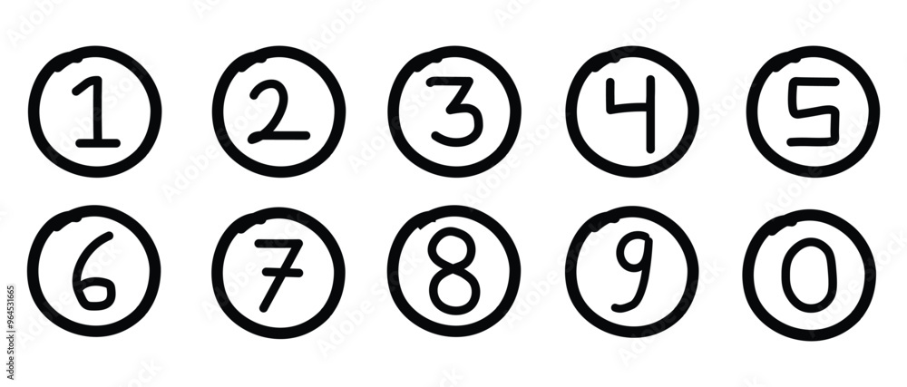 Poster numbers icon set on transparent background. number circle icon set 1-9.