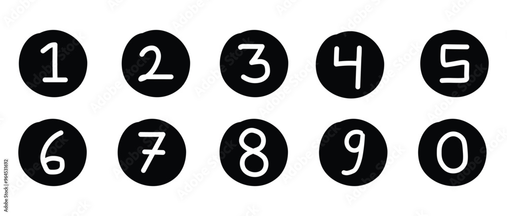 Poster numbers icon set on transparent background. number circle icon set 1-9.