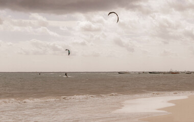 Water sport like kitesurfing kiteboarding wakeboarding Playa del Carmen Mexico.
