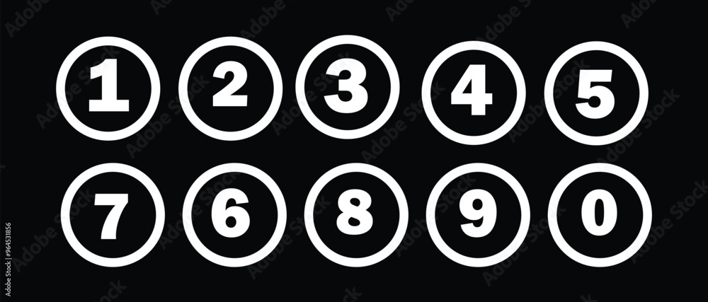 Poster simple round numbers icon set in line style. set of number bullet points from 1 to 9 symbol sign for