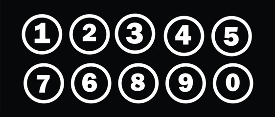 Simple round numbers icon set in line style. Set of Number bullet points from 1 to 9 symbol sign for apps and website, vector illustration.