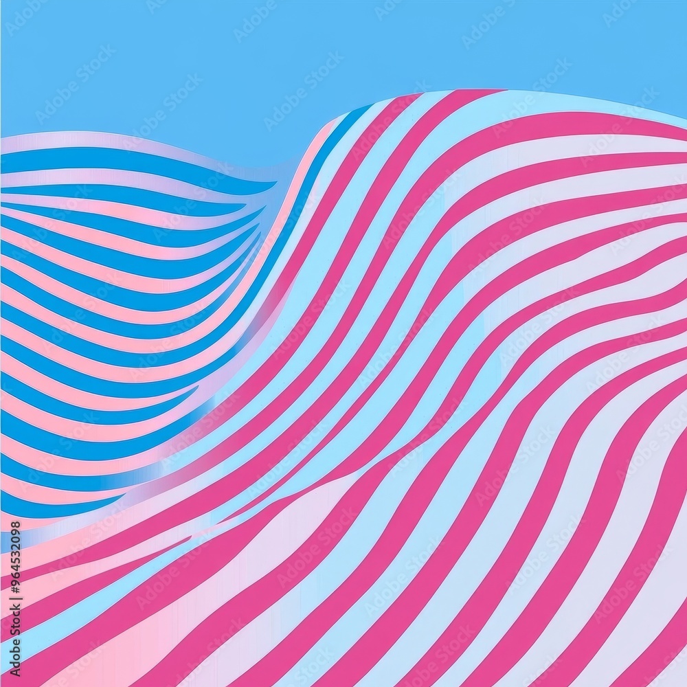 Aufkleber a dynamic abstract background featuring a wavy pattern of pink and blue stripes. the lines create a 