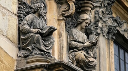 A close-up of the intricate details on the fade of St. Nicholas Church in Prague's Lesser Town.