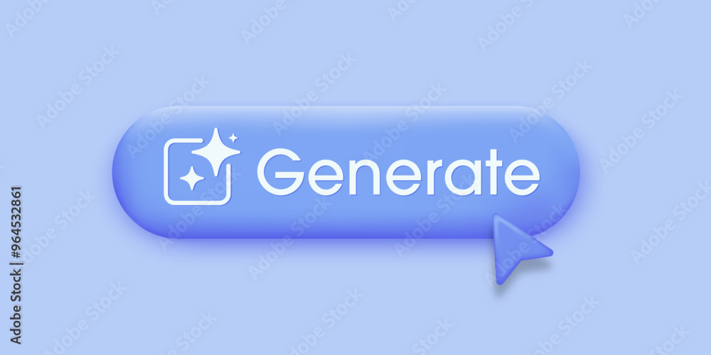 Poster 3D Generate AI button. AI stars icon. Artificial intelligence and Machine learning technology concept. A command prompt enters AI to generate ideas. 3D Vector Illustration.