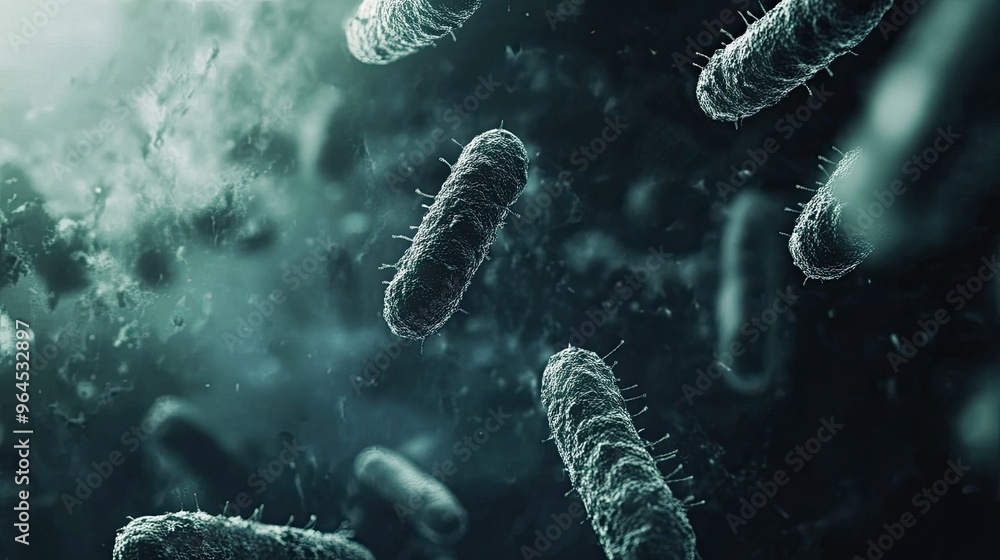 Poster bacteria on a clean surface with ample copy space