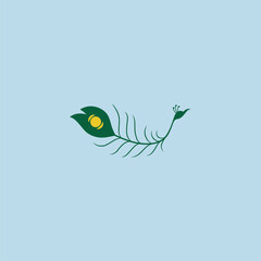 Peacock feather green logo with line art design style