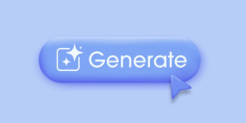 3D Generate AI button. AI stars icon. Artificial intelligence and Machine learning technology concept. A command prompt enters AI to generate ideas. 3D Vector Illustration.