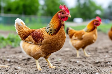 Fototapeta premium Poultry farm, humane care, ethical farming ensures that birds are treated with care and respect throughout their lives