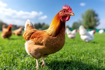 Fototapeta premium Poultry farm, mobile processing, on-site freshness processes poultry directly on the farm to ensure the freshest meat available