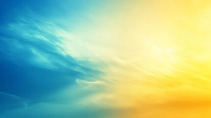 Obraz premium A serene and minimalist sky background featuring a blue and yellow gradient, symbolizing hope, tranquility, calmness, optimism, and new beginnings.