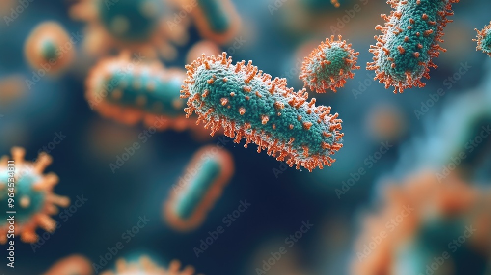 Poster close-up of microorganisms with ample space for a message
