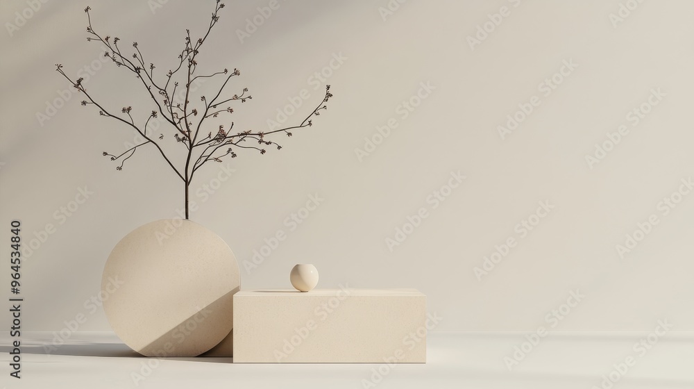 Poster a simple and elegant product display featuring a round podium, a rectangular podium, and a vase with
