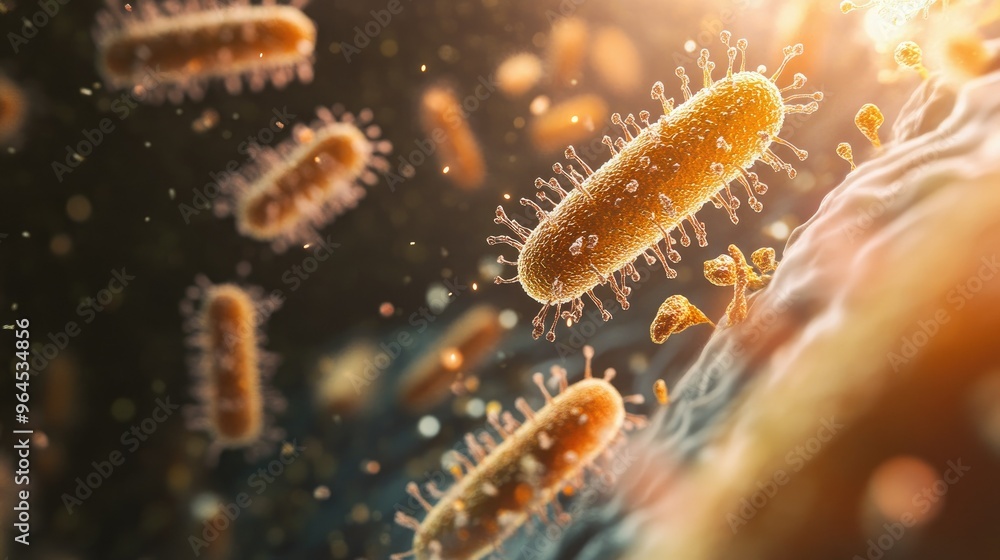 Poster close-up of microorganisms with ample space for a message